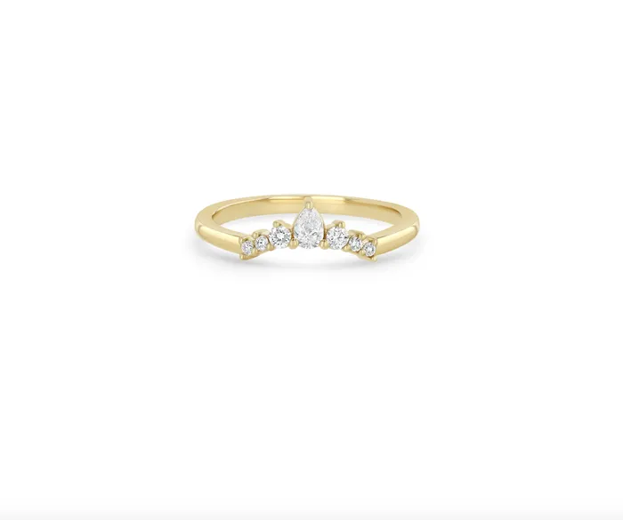14K PEAR GRADUATED ROUND DIAMOND CURVE RING Zo Chicco Rings