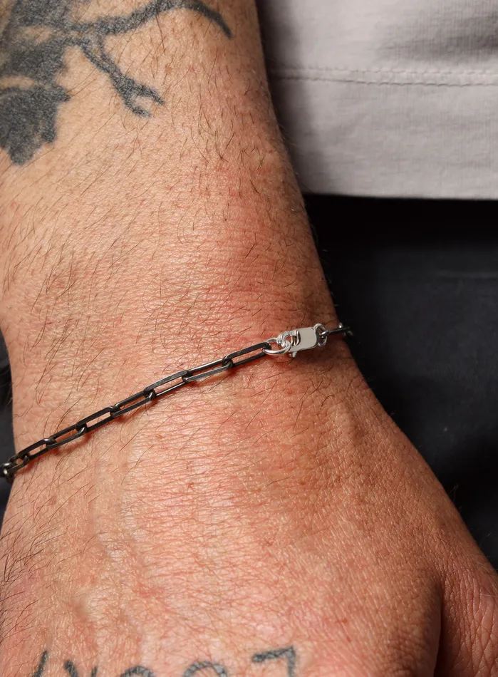 925 Oxidized Sterling Silver Elongated Cable Chain Bracelet for Men WE ARE ALL SMITH Mens Jewelry Clothing Bracelets
