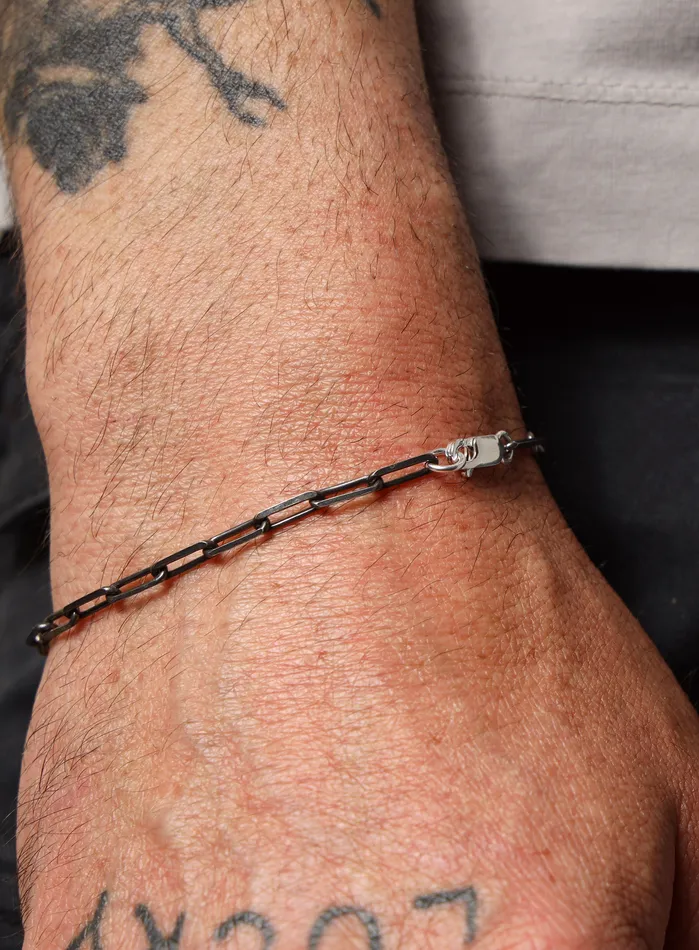 925 Oxidized Sterling Silver Elongated Cable Chain Bracelet for Men WE ARE ALL SMITH Mens Jewelry Clothing Bracelets