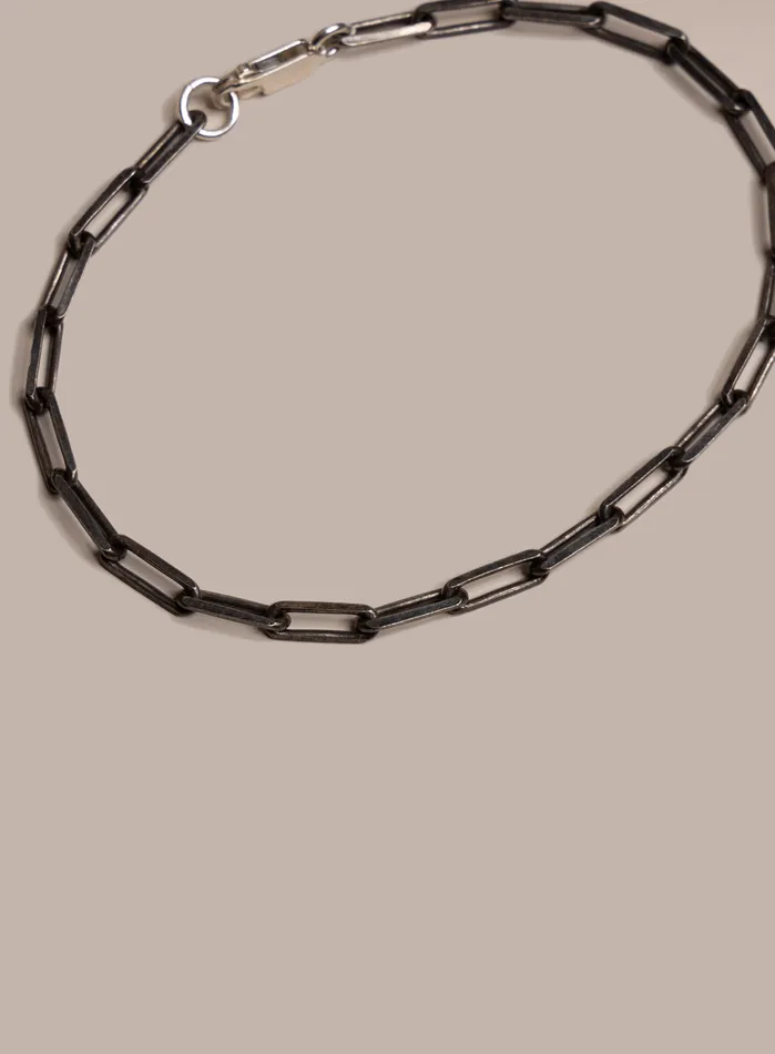 925 Oxidized Sterling Silver Elongated Cable Chain Bracelet for Men WE ARE ALL SMITH Mens Jewelry Clothing Bracelets