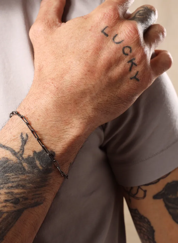 925 Oxidized Sterling Silver Elongated Cable Chain Bracelet for Men WE ARE ALL SMITH Mens Jewelry Clothing Bracelets