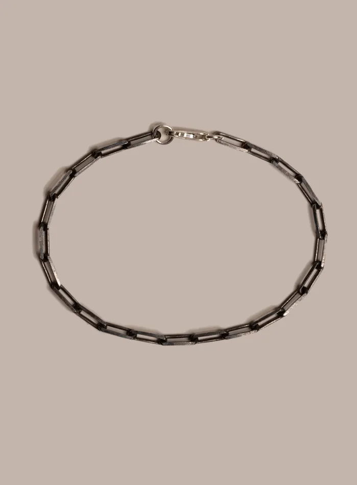 925 Oxidized Sterling Silver Elongated Cable Chain Bracelet for Men WE ARE ALL SMITH Mens Jewelry Clothing Bracelets