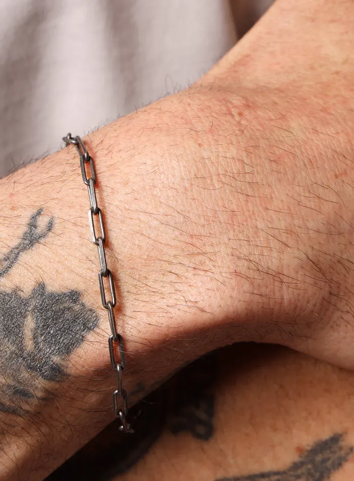 925 Oxidized Sterling Silver Elongated Cable Chain Bracelet for Men WE ARE ALL SMITH Mens Jewelry Clothing Bracelets