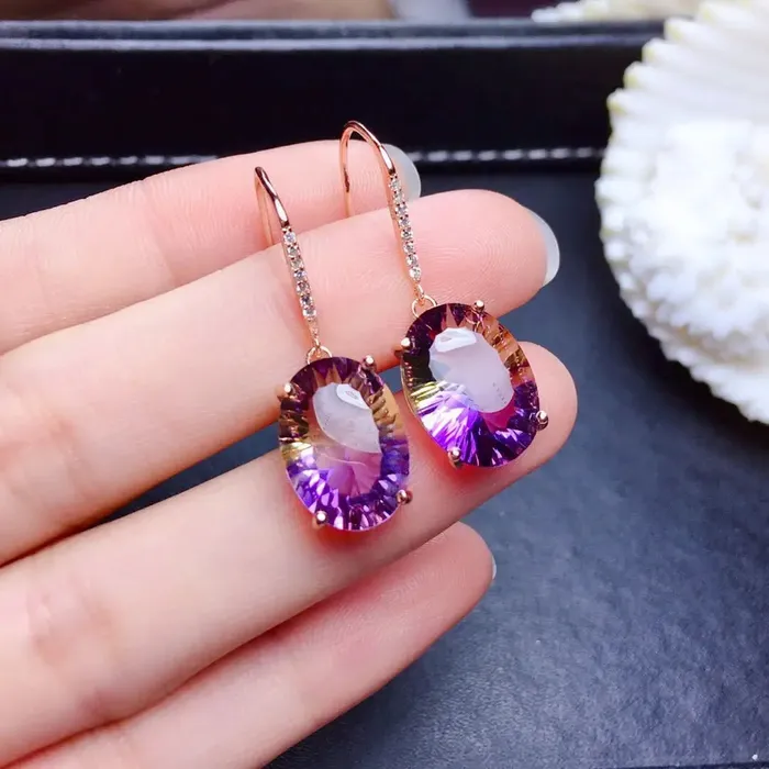 925 Sterling Silver Ametrine Amethyst Citrine Earrings Metamorphidi Earrings