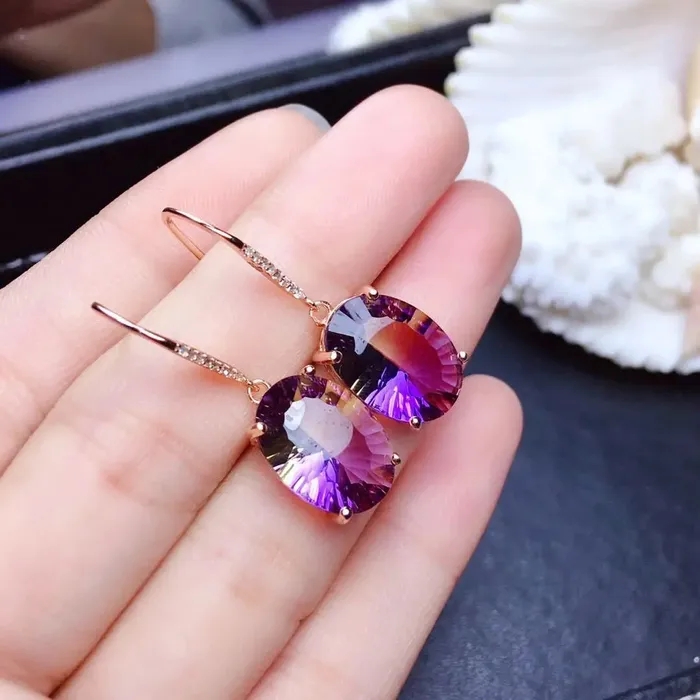 925 Sterling Silver Ametrine Amethyst Citrine Earrings Metamorphidi Earrings