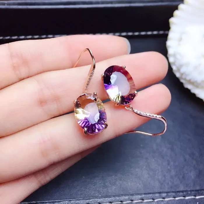 925 Sterling Silver Ametrine Amethyst Citrine Earrings Metamorphidi Earrings