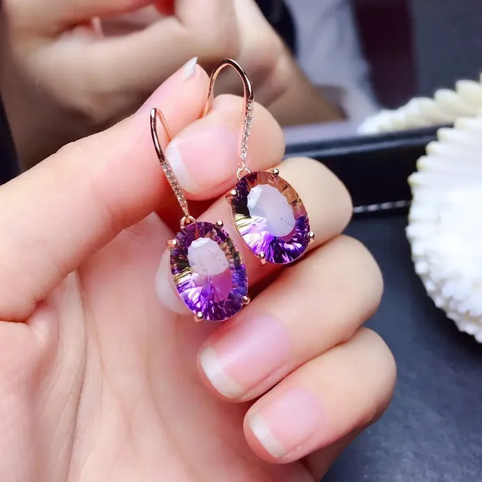 925 Sterling Silver Ametrine Amethyst Citrine Earrings Metamorphidi Earrings