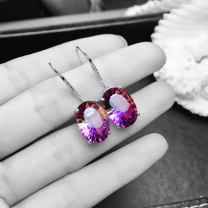 925 Sterling Silver Ametrine Amethyst Citrine Earrings Metamorphidi Earrings