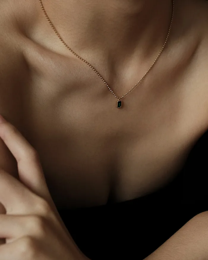 Aaia Emerald Pendant Beaded Chain Necklace MYJN Necklaces