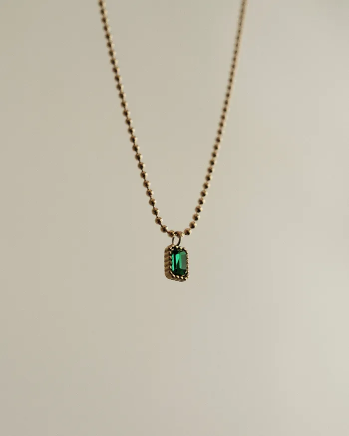 Aaia Emerald Pendant Beaded Chain Necklace MYJN Necklaces