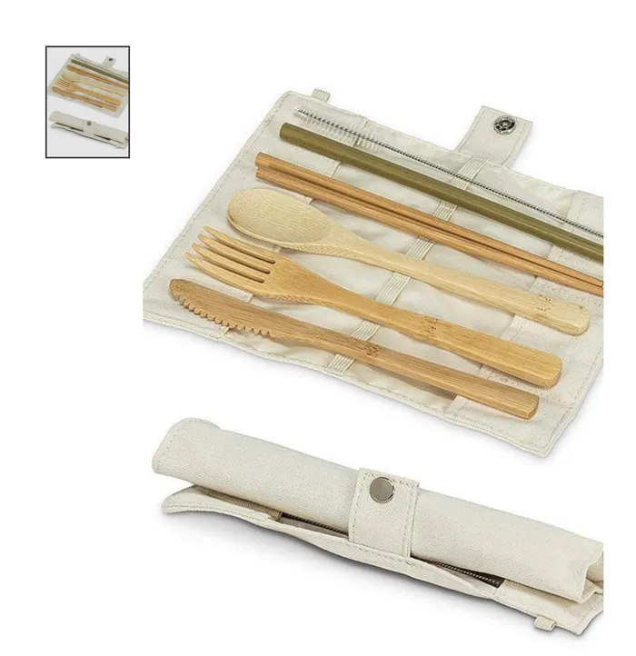Abbott Earrings 7pc Cutlery Set in Roll Up Bag Ivory