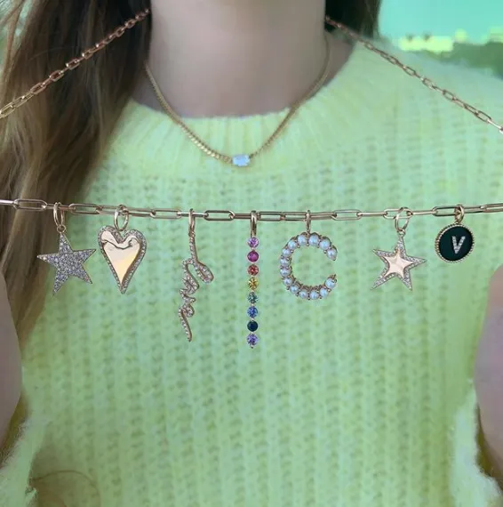 Alev Charm Necklaces Rainbow Baguette Bar Charm