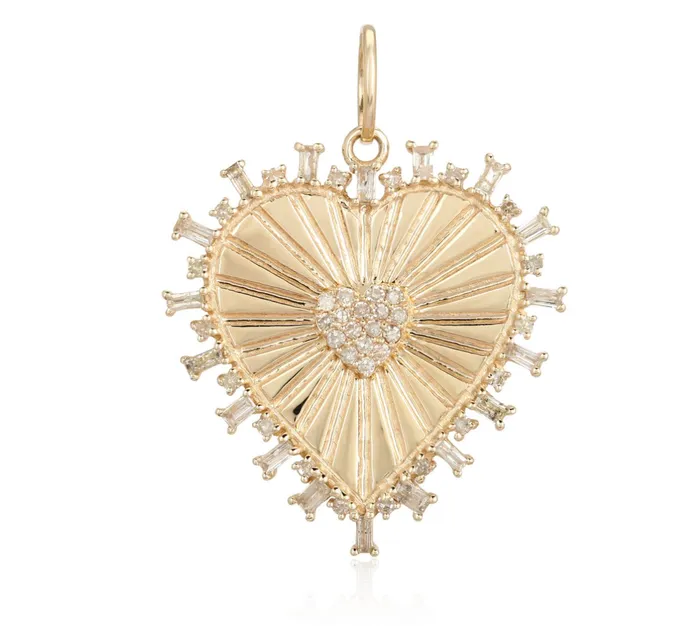 Alev Pave Heart and Baguette Striped Medallion Charm Charm Necklaces
