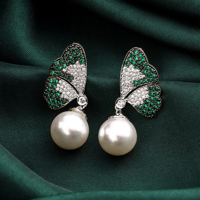 American Diamond Drop Earrings Elegant Pearl Design 38cm Silver Tone For Women Girls Yellow Chimes Earrings