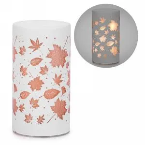 Attitudes Import Rings Fall Leaves LED White Glass Lantern
