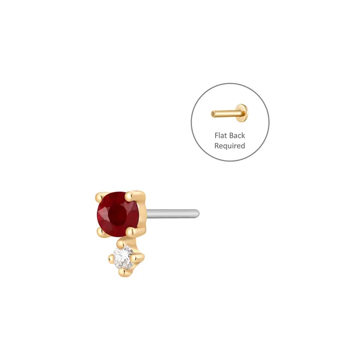 AURELIE GI Earrings JULY Ruby and White Sappphire Threadless Flatback Earring