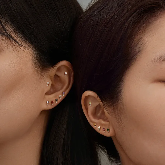 AURELIE GI Earrings JULY Ruby and White Sappphire Threadless Flatback Earring