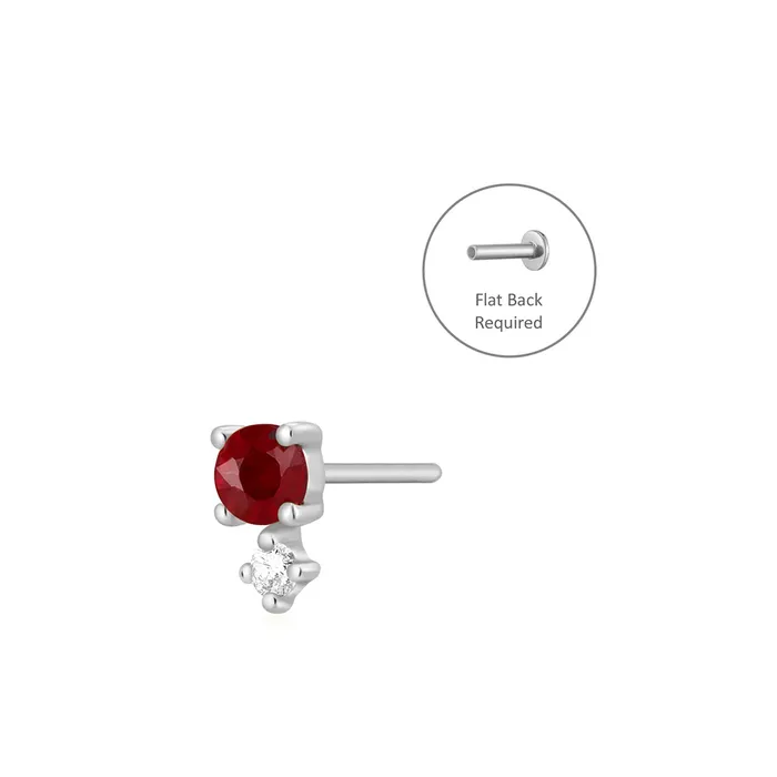 AURELIE GI Earrings JULY Ruby and White Sappphire Threadless Flatback Earring