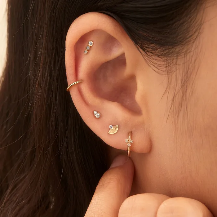AURELIE GI Earrings KATE Single Diamond Fan Threadless Flatback Earring