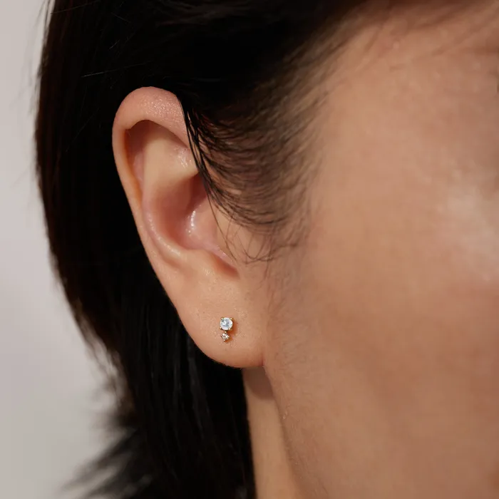 AURELIE GI Earrings MARCH Aquamarine and White Sapphire Stud Earring