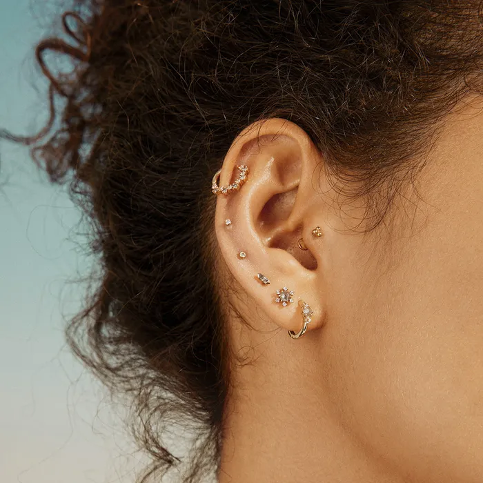 AURELIE GI VEGA Grey Diamond and White Sapphire Clicker Hoop Earrings