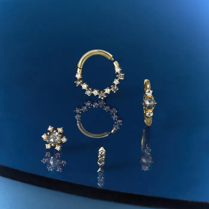 AURELIE GI VEGA Grey Diamond and White Sapphire Clicker Hoop Earrings