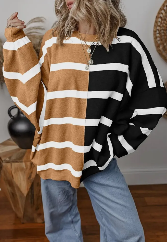 Beige Stripe Oversized Sweater Lalaloo Earrings