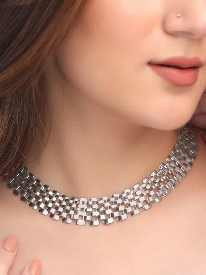 Bracelets Silver Choker Necklace Chunky Geometric Design Adjustable Length Fashion Accessory for Women Yellow Chimes