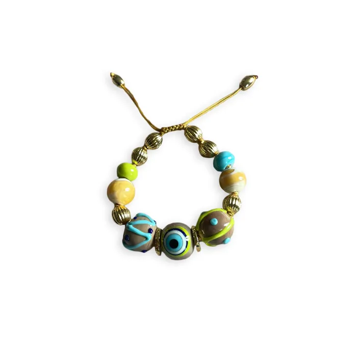 Bracelets Tohum Oneofakind Glass Eye Bracelet Yellow and Turquoise