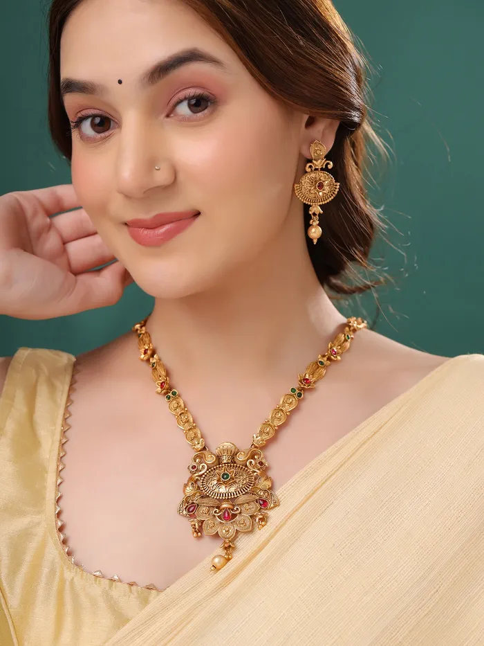 Bracelets Traditional Long Jewellery Set Golden Necklace for Women Elegant Design 31cm Gold Yellow Chimes