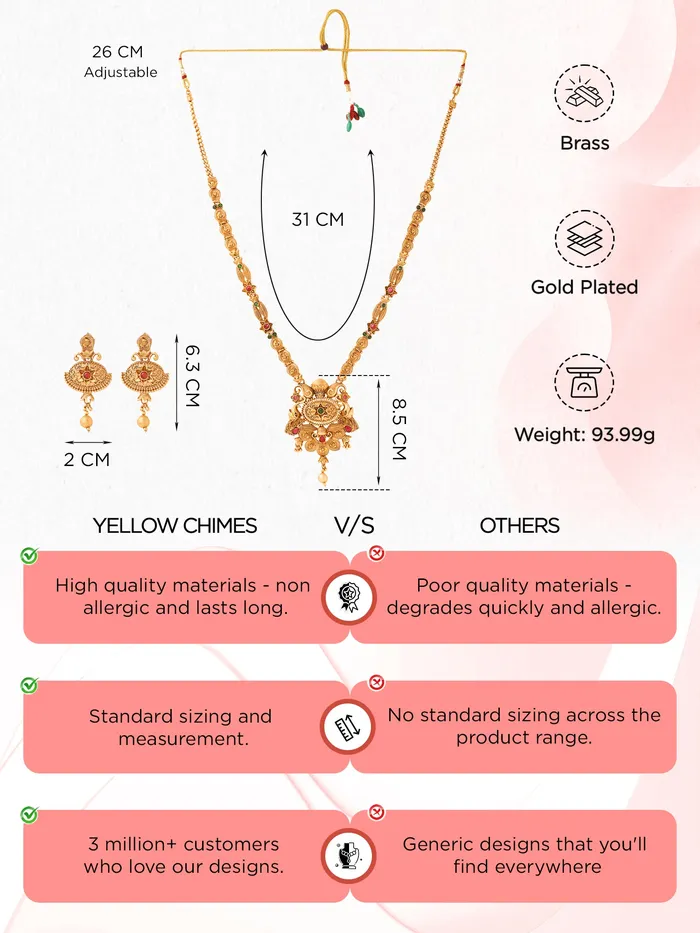 Bracelets Traditional Long Jewellery Set Golden Necklace for Women Elegant Design 31cm Gold Yellow Chimes