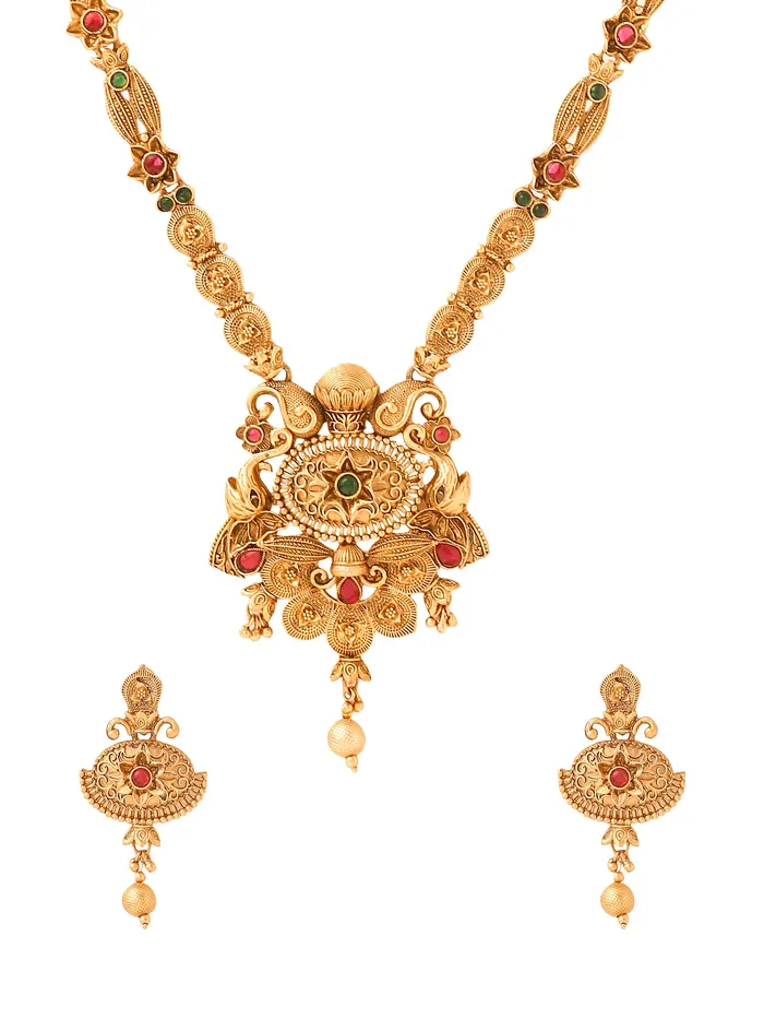 Bracelets Traditional Long Jewellery Set Golden Necklace for Women Elegant Design 31cm Gold Yellow Chimes