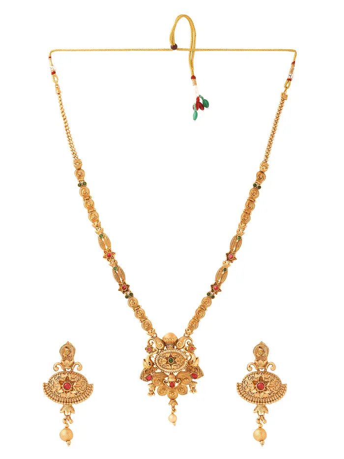 Bracelets Traditional Long Jewellery Set Golden Necklace for Women Elegant Design 31cm Gold Yellow Chimes