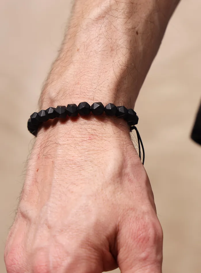 Bracelets WE ARE ALL SMITH Mens Jewelry Clothing Matte Black Onyx and Sterling Silver Mens Bead Bracelet