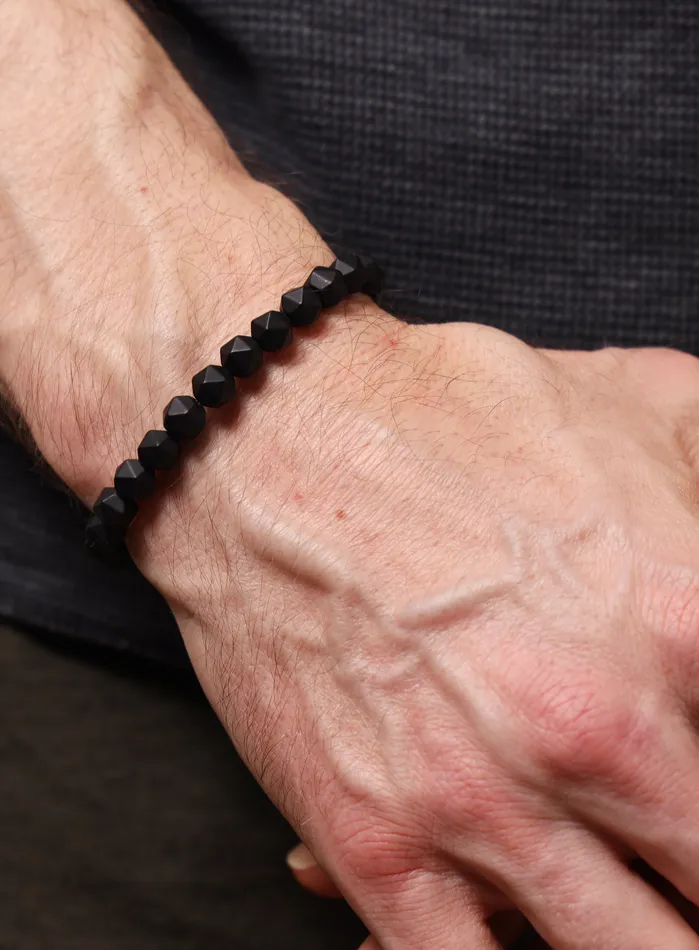 Bracelets WE ARE ALL SMITH Mens Jewelry Clothing Matte Black Onyx and Sterling Silver Mens Bead Bracelet