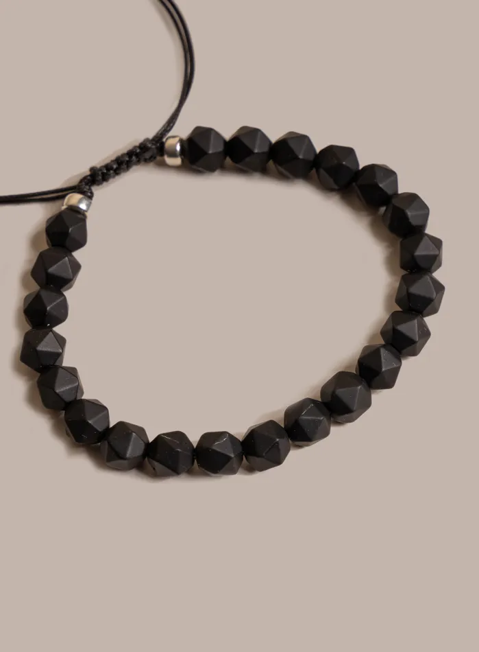Bracelets WE ARE ALL SMITH Mens Jewelry Clothing Matte Black Onyx and Sterling Silver Mens Bead Bracelet