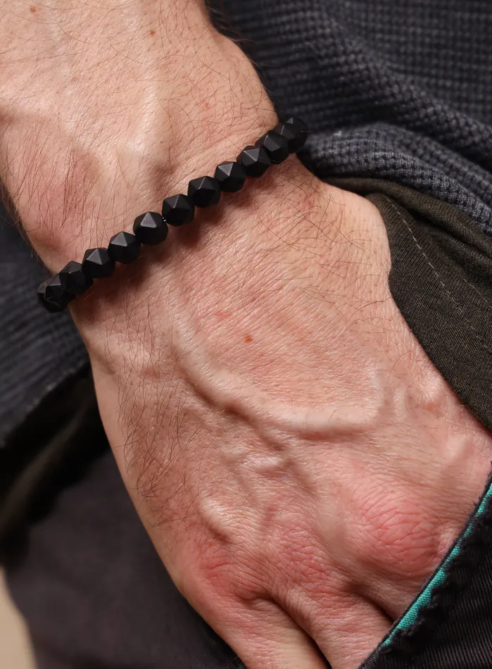 Bracelets WE ARE ALL SMITH Mens Jewelry Clothing Matte Black Onyx and Sterling Silver Mens Bead Bracelet