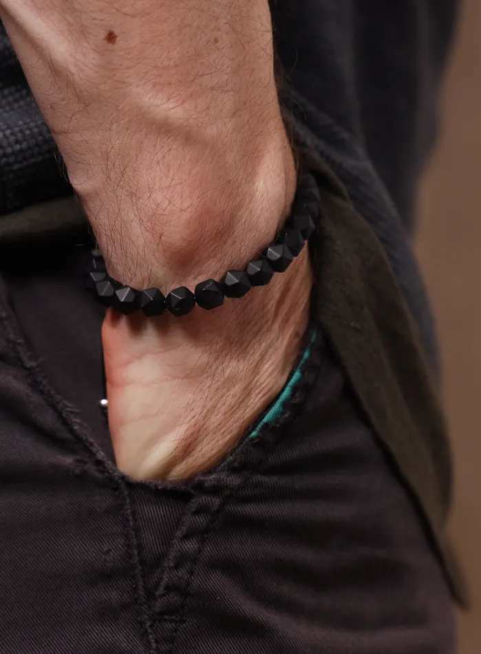 Bracelets WE ARE ALL SMITH Mens Jewelry Clothing Matte Black Onyx and Sterling Silver Mens Bead Bracelet