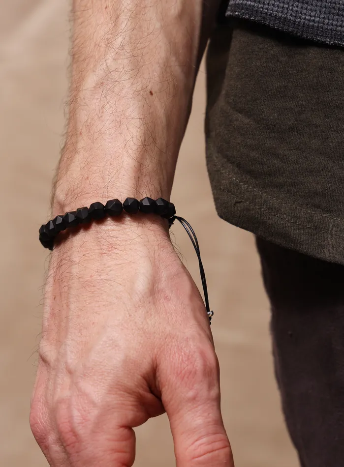 Bracelets WE ARE ALL SMITH Mens Jewelry Clothing Matte Black Onyx and Sterling Silver Mens Bead Bracelet
