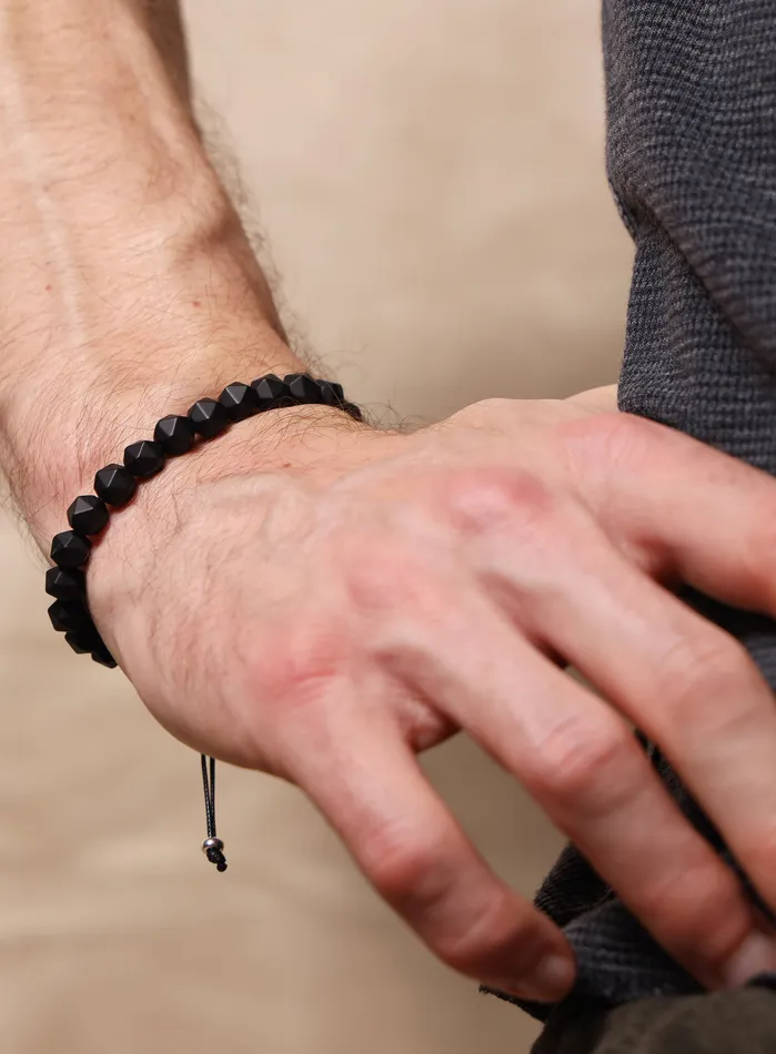 Bracelets WE ARE ALL SMITH Mens Jewelry Clothing Matte Black Onyx and Sterling Silver Mens Bead Bracelet