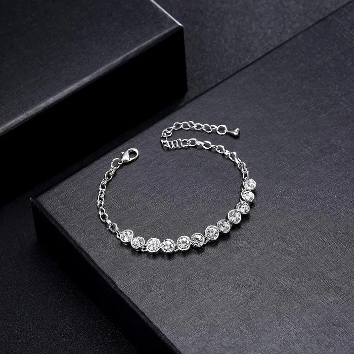 Bracelets Yellow Chimes Crystals Studded Silver Tennis Bracelet for Women and Girls Yellow Chimes