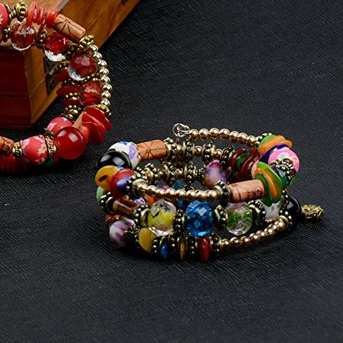 Bracelets Yellow Chimes Yellow Chimes Colors of Life Hand Painted Beads Wrap Bracelet for Women Girls