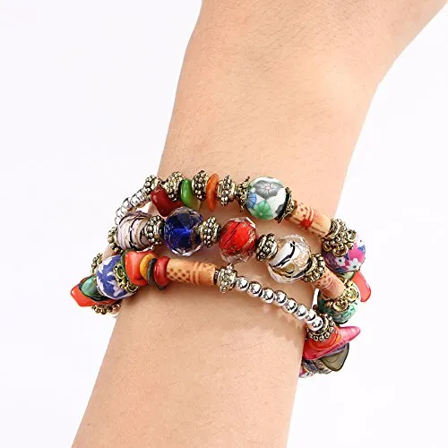 Bracelets Yellow Chimes Yellow Chimes Colors of Life Hand Painted Beads Wrap Bracelet for Women Girls