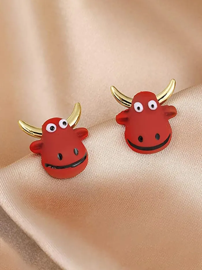Bracelets Yellow Chimes Yellow Chimes Earrings for Women and Girls Studs for Girls Red Color Bull Face Designed Stud Earrings Birthday Gift for girls and women Anniversary Gift for Wife