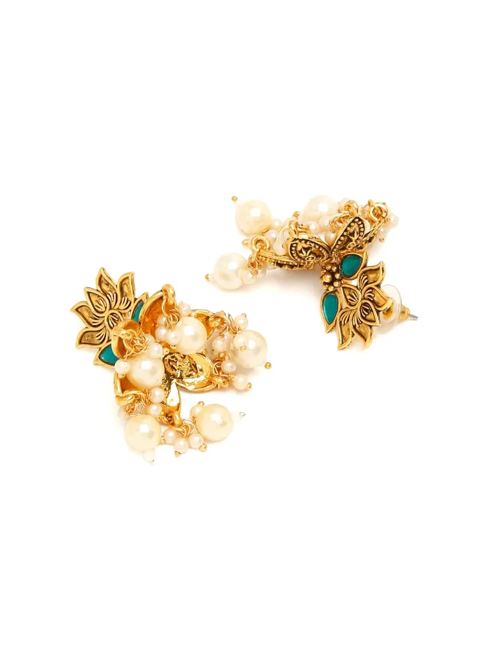 Bracelets Yellow Chimes Yellow Chimes Earrings for Women Oxidised Gold Floral Designed Green Crystal Studded Beads Drop Designed Drop Earrings for Women and Girls