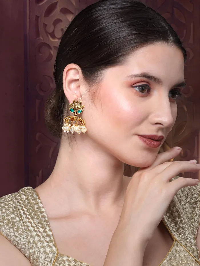 Bracelets Yellow Chimes Yellow Chimes Earrings for Women Oxidised Gold Floral Designed Green Crystal Studded Beads Drop Designed Drop Earrings for Women and Girls