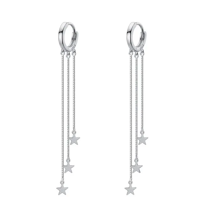 Bracelets Yellow Chimes Yellow Chimes Earrings For Women Silver Toned Round Stud Triple Chain Stars Hanging Dangler Earrings For Women and Girls