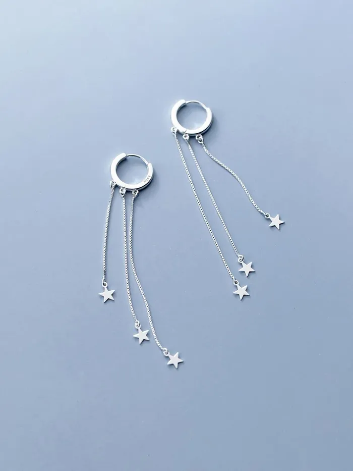 Bracelets Yellow Chimes Yellow Chimes Earrings For Women Silver Toned Round Stud Triple Chain Stars Hanging Dangler Earrings For Women and Girls