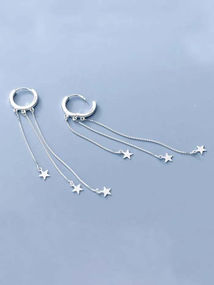 Bracelets Yellow Chimes Yellow Chimes Earrings For Women Silver Toned Round Stud Triple Chain Stars Hanging Dangler Earrings For Women and Girls
