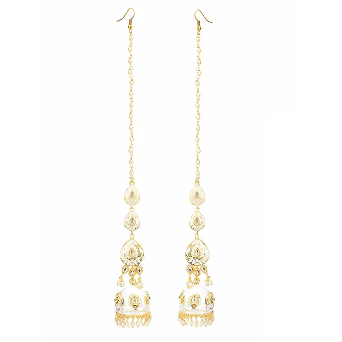 Bracelets Yellow Chimes Yellow Chimes Ethnic Gold Plated Kundan Studded White Meenakari Design Pearl Jhumka Earrings for Women and Girls Medium Model Number YCTJERMKRIJUMWH